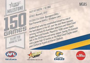 2020 Select Footy Stars - AFL Milestone Games #MG85 Elliot Yeo Back